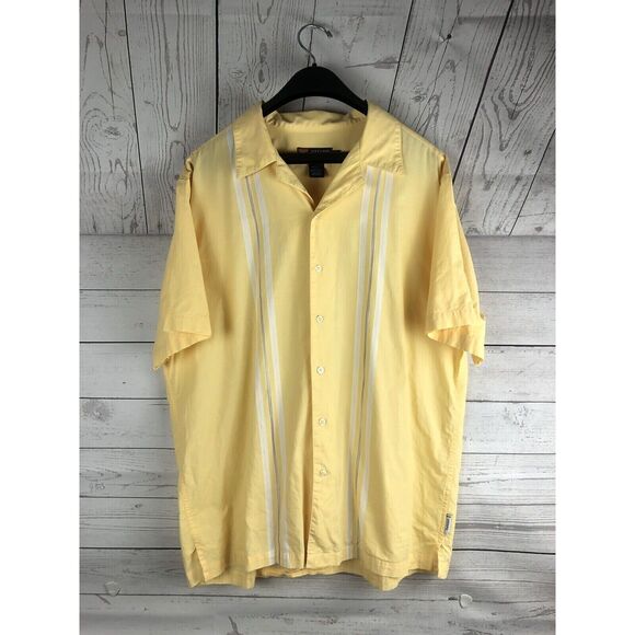 CHAPS Ralph Lauren Polo Shirt Mens Large‎ Short Sleeve Button Up yellow striped - Picture 1 of 4